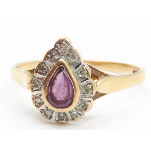 115 - Pear Cut Amethyst Bezel Set Ring with Diamond Set Surround Mounted in 9 Carat Yellow Gold Ring Size ... 