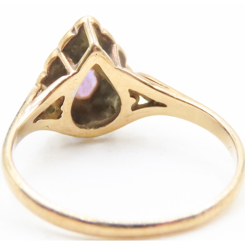 115 - Pear Cut Amethyst Bezel Set Ring with Diamond Set Surround Mounted in 9 Carat Yellow Gold Ring Size ... 