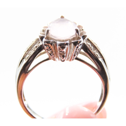 116 - Finely Detailed Pear Facet Cut Morganite Set Ring Diamond Inset to Shoulders Mounted in 9 Carat Whit... 