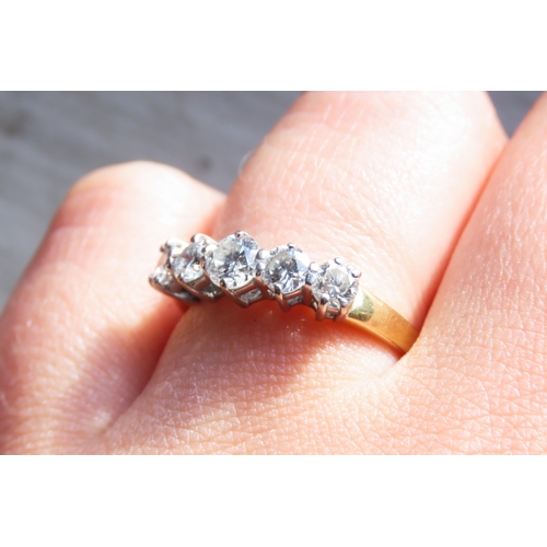 122 - Diamond Five Stone Ring Set in Platinum Mounted on 18 Carat Yellow Gold Ring Size P