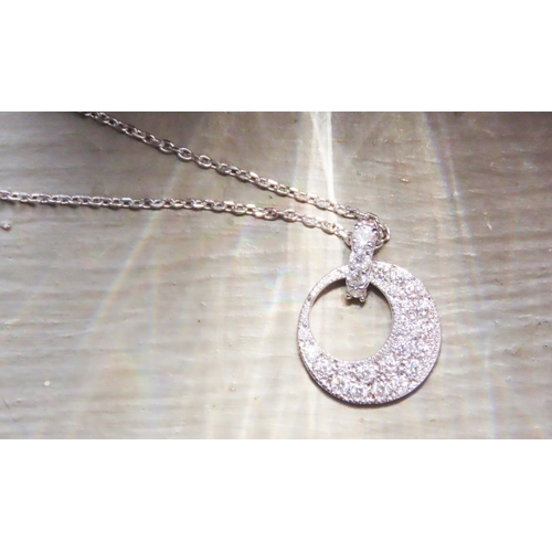 125 - Diamond Set Cluster Pendant Mounted in 18 Carat White Gold 2cm High Set on 18 Carat White Gold Chain... 