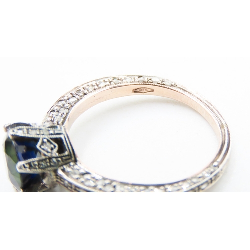 126 - Basket Set Sapphire Ring with Diamond Insets to Setting and Band Mounted in 9 Carat Rose Gold and Si... 