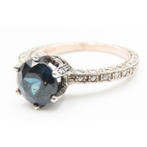 126 - Basket Set Sapphire Ring with Diamond Insets to Setting and Band Mounted in 9 Carat Rose Gold and Si... 