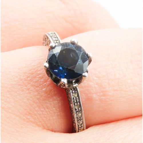 126 - Basket Set Sapphire Ring with Diamond Insets to Setting and Band Mounted in 9 Carat Rose Gold and Si... 