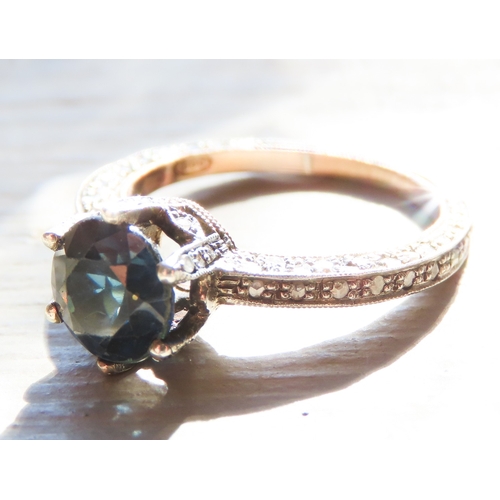 126 - Basket Set Sapphire Ring with Diamond Insets to Setting and Band Mounted in 9 Carat Rose Gold and Si... 