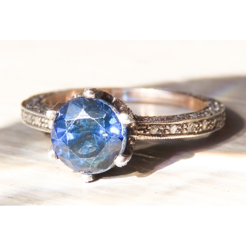 126 - Basket Set Sapphire Ring with Diamond Insets to Setting and Band Mounted in 9 Carat Rose Gold and Si... 