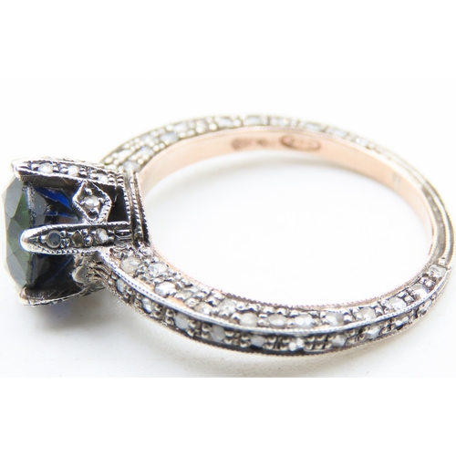 126 - Basket Set Sapphire Ring with Diamond Insets to Setting and Band Mounted in 9 Carat Rose Gold and Si... 