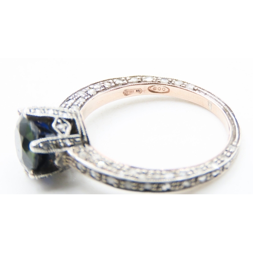 126 - Basket Set Sapphire Ring with Diamond Insets to Setting and Band Mounted in 9 Carat Rose Gold and Si... 