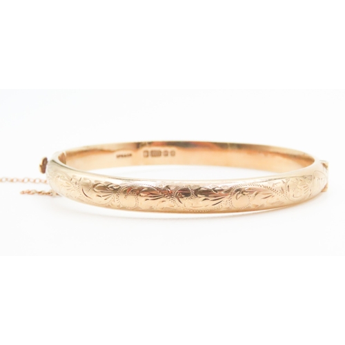 133 - 9 Carat Yellow Gold Bangle Bracelet Incised Detailing Inner Width 5.5cm