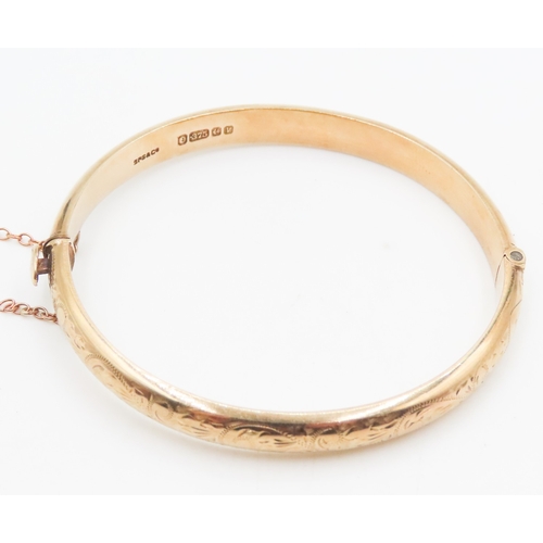 133 - 9 Carat Yellow Gold Bangle Bracelet Incised Detailing Inner Width 5.5cm