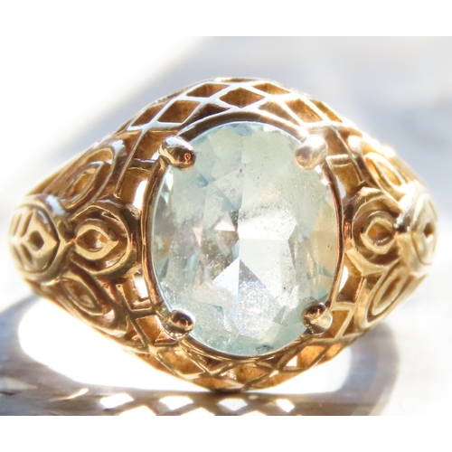 136 - Oval Cut Swiss Topaz Single Stone Set Ring Basket Form Finely Detailed Mounted in 9 Carat Yellow Gol... 