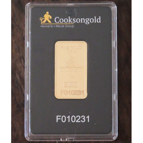 14 - Cookson Gold Fine 999.9 Gold One Ounce Bar Encapsulated