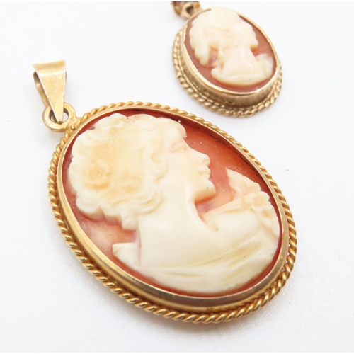 141 - Two Cameo Set 9 Carat Yellow Gold Pendants 1.5cm and 3cm High