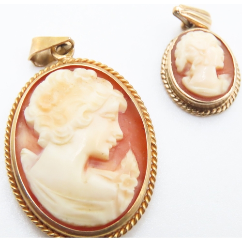 141 - Two Cameo Set 9 Carat Yellow Gold Pendants 1.5cm and 3cm High