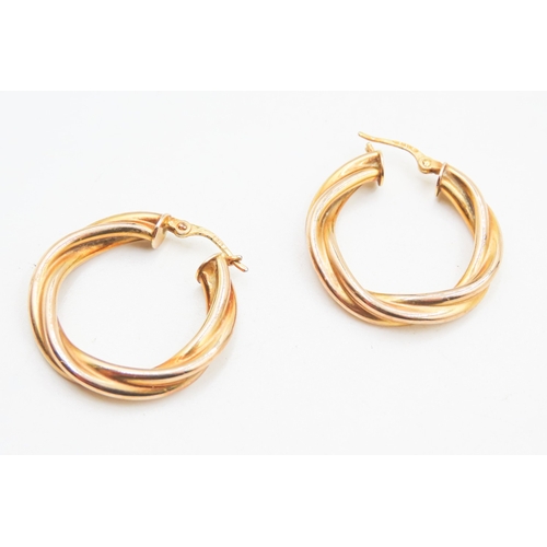 146 - Pair of 9 Carat Yellow Gold Twist Form Hoop Earrings 2.5cm Diameter