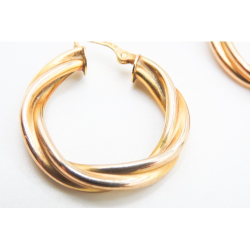 146 - Pair of 9 Carat Yellow Gold Twist Form Hoop Earrings 2.5cm Diameter