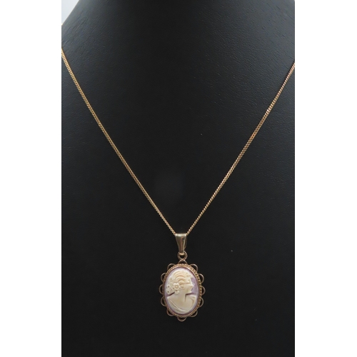 149 - 9 Carat Yellow Gold Cameo Set Pendant 3cm Drop Set on 9 Carat Yellow Gold Chain 40cm