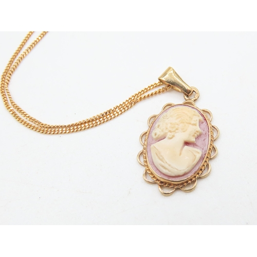 149 - 9 Carat Yellow Gold Cameo Set Pendant 3cm Drop Set on 9 Carat Yellow Gold Chain 40cm