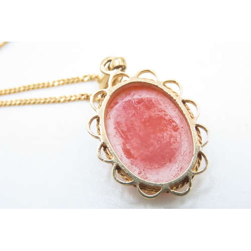 149 - 9 Carat Yellow Gold Cameo Set Pendant 3cm Drop Set on 9 Carat Yellow Gold Chain 40cm