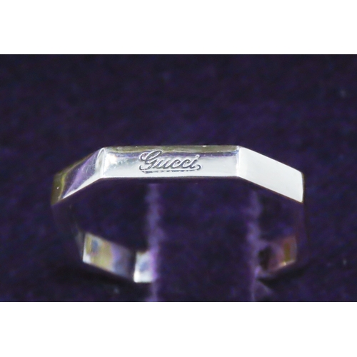 157 - Gucci 18 Carat White Gold Octagonal Form Ring Signed Ring Size Q with Original Gucci Presentation Bo... 