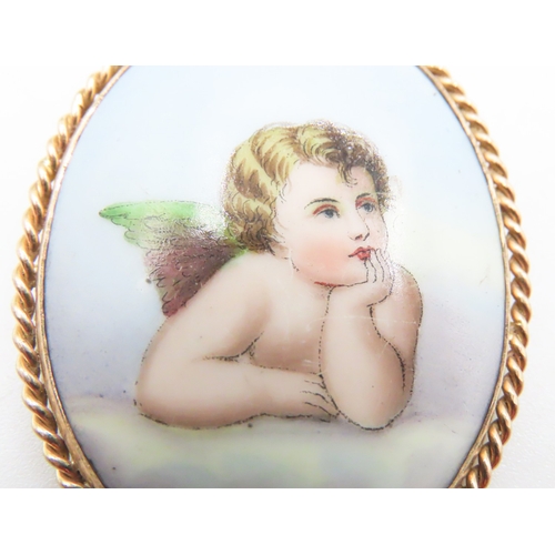 158 - Finely Painted Porcelain Panel Brooch Mounted in 9 Carat Yellow Gold 5cm High