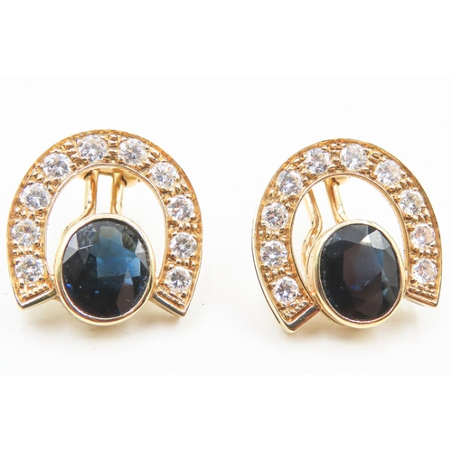 159 - Pair of Lucky Horseshoe Sapphire and Diamond Set Earrings Mounted in 18 Carat Yellow Gold Finely Det... 