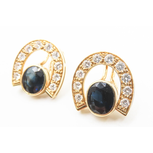 159 - Pair of Lucky Horseshoe Sapphire and Diamond Set Earrings Mounted in 18 Carat Yellow Gold Finely Det... 