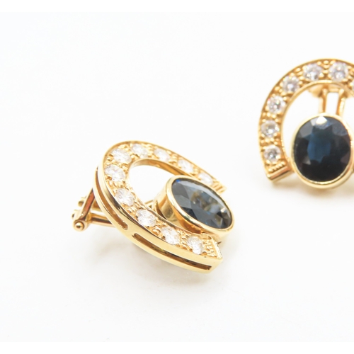 159 - Pair of Lucky Horseshoe Sapphire and Diamond Set Earrings Mounted in 18 Carat Yellow Gold Finely Det... 