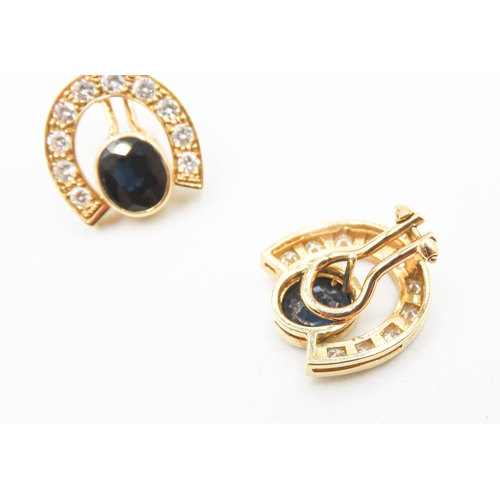 159 - Pair of Lucky Horseshoe Sapphire and Diamond Set Earrings Mounted in 18 Carat Yellow Gold Finely Det... 