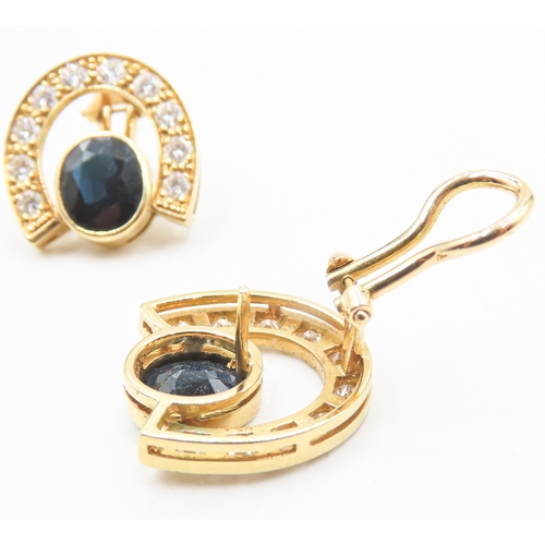 159 - Pair of Lucky Horseshoe Sapphire and Diamond Set Earrings Mounted in 18 Carat Yellow Gold Finely Det... 