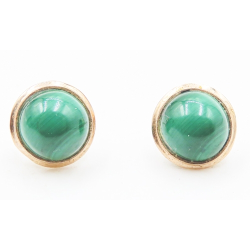 161 - Pair of Polished Malachite Set Earrings Mounted in 14 Carat Yellow Gold 8mm Diameter