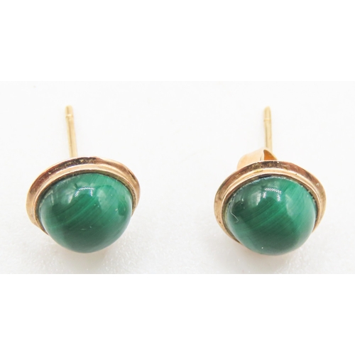 161 - Pair of Polished Malachite Set Earrings Mounted in 14 Carat Yellow Gold 8mm Diameter