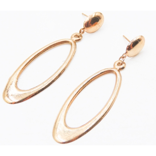 162 - Pair of 9 Carat Yellow Gold Oval Form Ladies Drop Earrings 4.5cm Drop