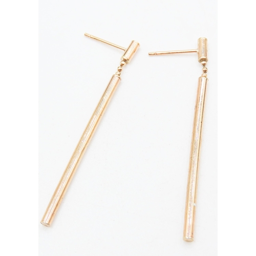 163 - Pair of 9 Carat Yellow Gold Bard Drop Earrings 5cm Drop