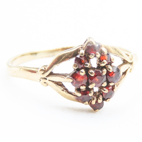 164 - Red Garnet Set Ladies Cluster Ring Set in 9 Carat Yellow Gold Ring Size M