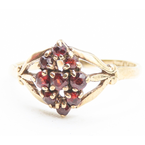 164 - Red Garnet Set Ladies Cluster Ring Set in 9 Carat Yellow Gold Ring Size M