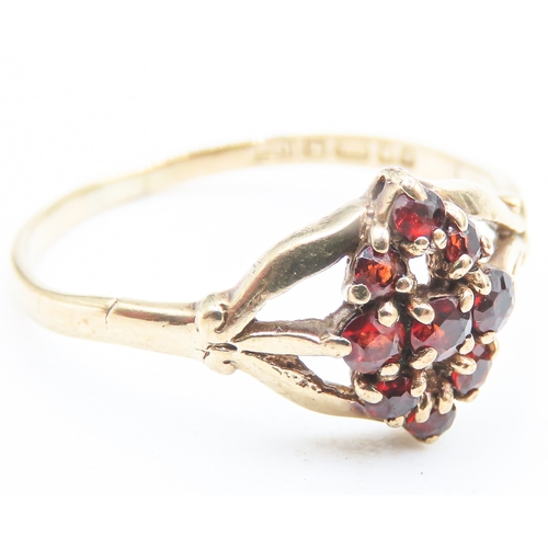 164 - Red Garnet Set Ladies Cluster Ring Set in 9 Carat Yellow Gold Ring Size M