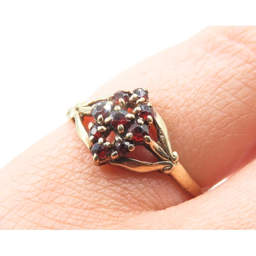 164 - Red Garnet Set Ladies Cluster Ring Set in 9 Carat Yellow Gold Ring Size M