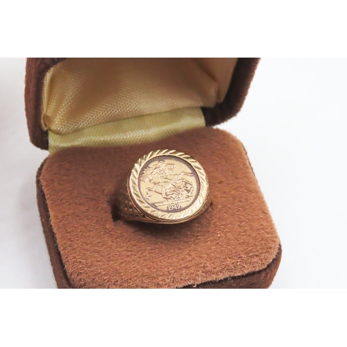 166 - 9 Carat Yellow Gold Coin Set Ring Weave Motifs to Side Ring Size M