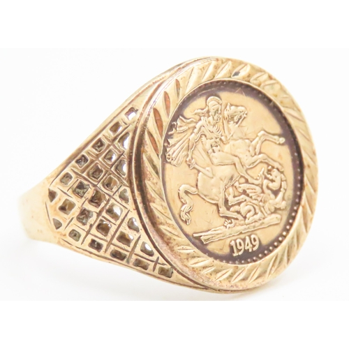 166 - 9 Carat Yellow Gold Coin Set Ring Weave Motifs to Side Ring Size M