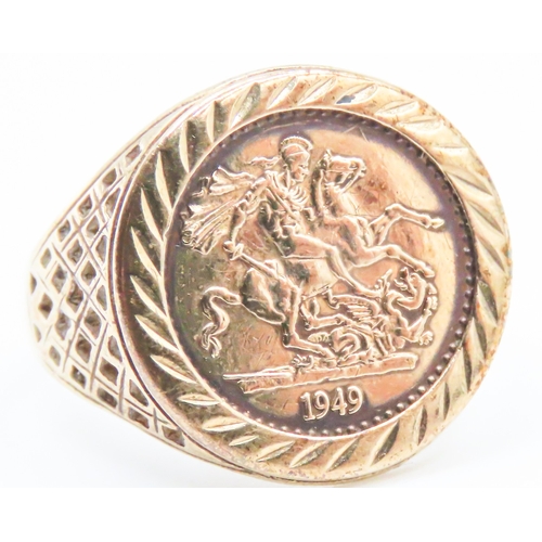 166 - 9 Carat Yellow Gold Coin Set Ring Weave Motifs to Side Ring Size M