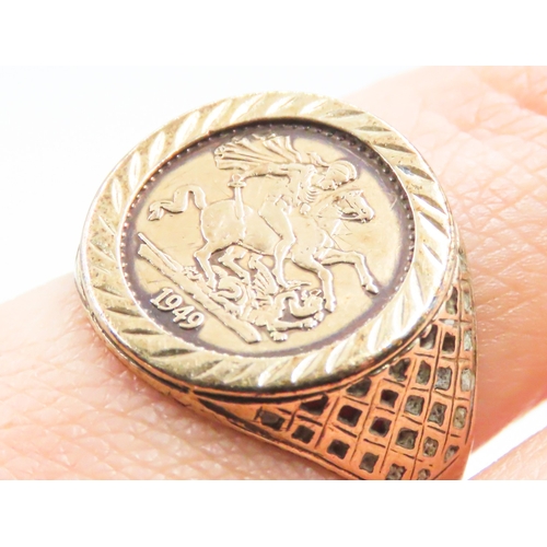 166 - 9 Carat Yellow Gold Coin Set Ring Weave Motifs to Side Ring Size M