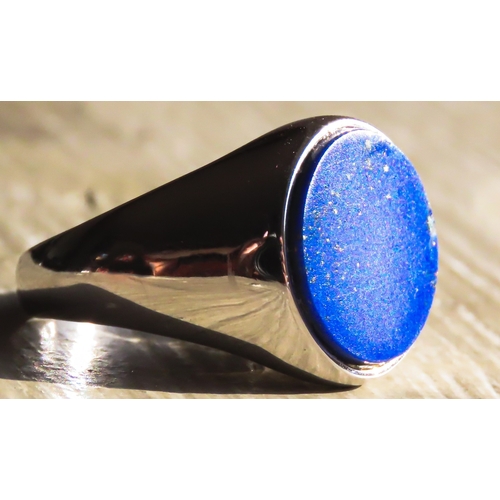 171 - Theo Fennell Lapis Lazuli Set Panel Form Ring Mounted in 18 Carat White Gold Ring Size R Signed