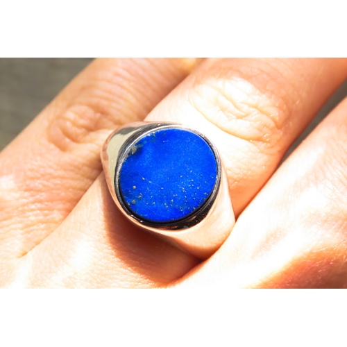 171 - Theo Fennell Lapis Lazuli Set Panel Form Ring Mounted in 18 Carat White Gold Ring Size R Signed