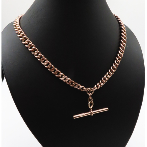 172 - 9 Carat Rose Gold T-Bar Curb Link Pocket Watch Chain or Necklace of Good Weight 44cm Long