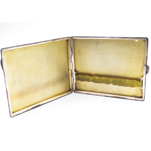 176 - Silver Cigarette Case Hinged Cover Gilded Interior Hallmarked Approximately 12.5 cm Wide