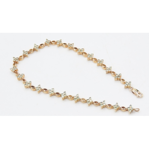 18 - Aquamarine Set Ladies Fancy Link Bracelet Finely Detailed Set in 9 Carat Yellow Gold 19.5cm Long