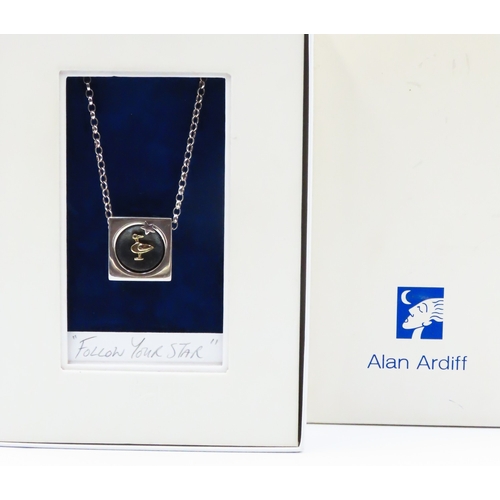 182 - Alan Ardif Silver Duck and Star Motif Pendant 'Follow Your Star' 2cm High Set on Silver Chain 44cm L... 