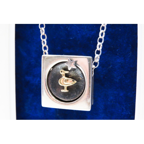 182 - Alan Ardif Silver Duck and Star Motif Pendant 'Follow Your Star' 2cm High Set on Silver Chain 44cm L... 