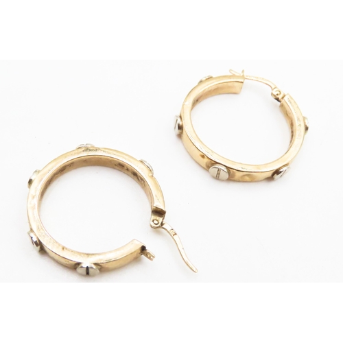 187 - Pair of 9 Carat Yellow and White Gold Screw Motif Hoop Earrings 2.5cm Diameter